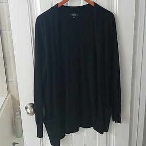 Black, rayon/nylon blend open cardigan w/pockets